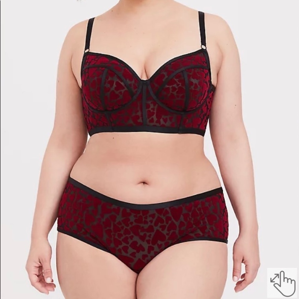 BLACK MESH & RED HEART FLOCKED BRALETTE & PANTY